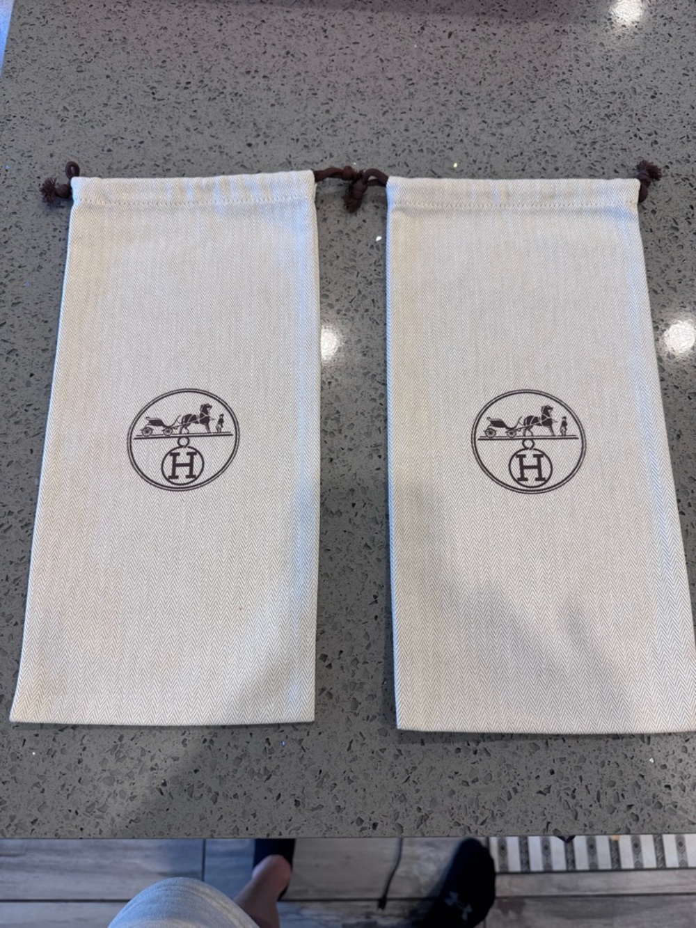 Hermès Dust Bags - Beige Cotton Drawstring (Pair)